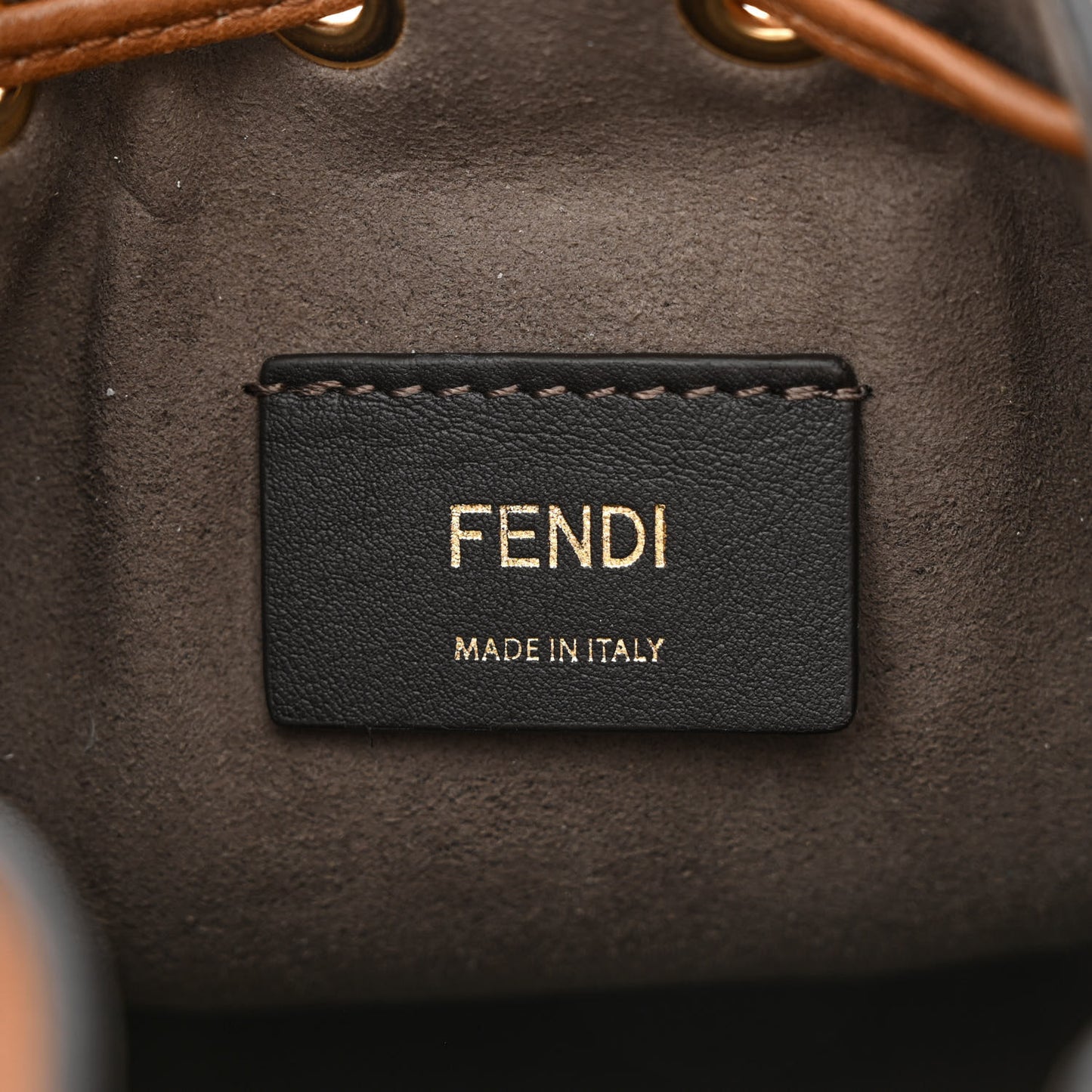 Vitello Cristallo Nature F is Fendi FF 1974 Embossed Mini Mon Tresor Bucket Bag Cuoio
