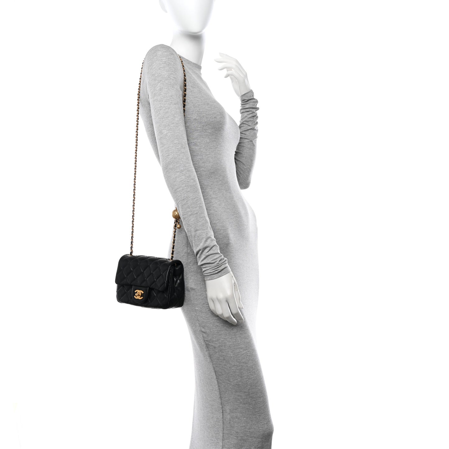 Lambskin Quilted Mini Pearl Crush Flap Black