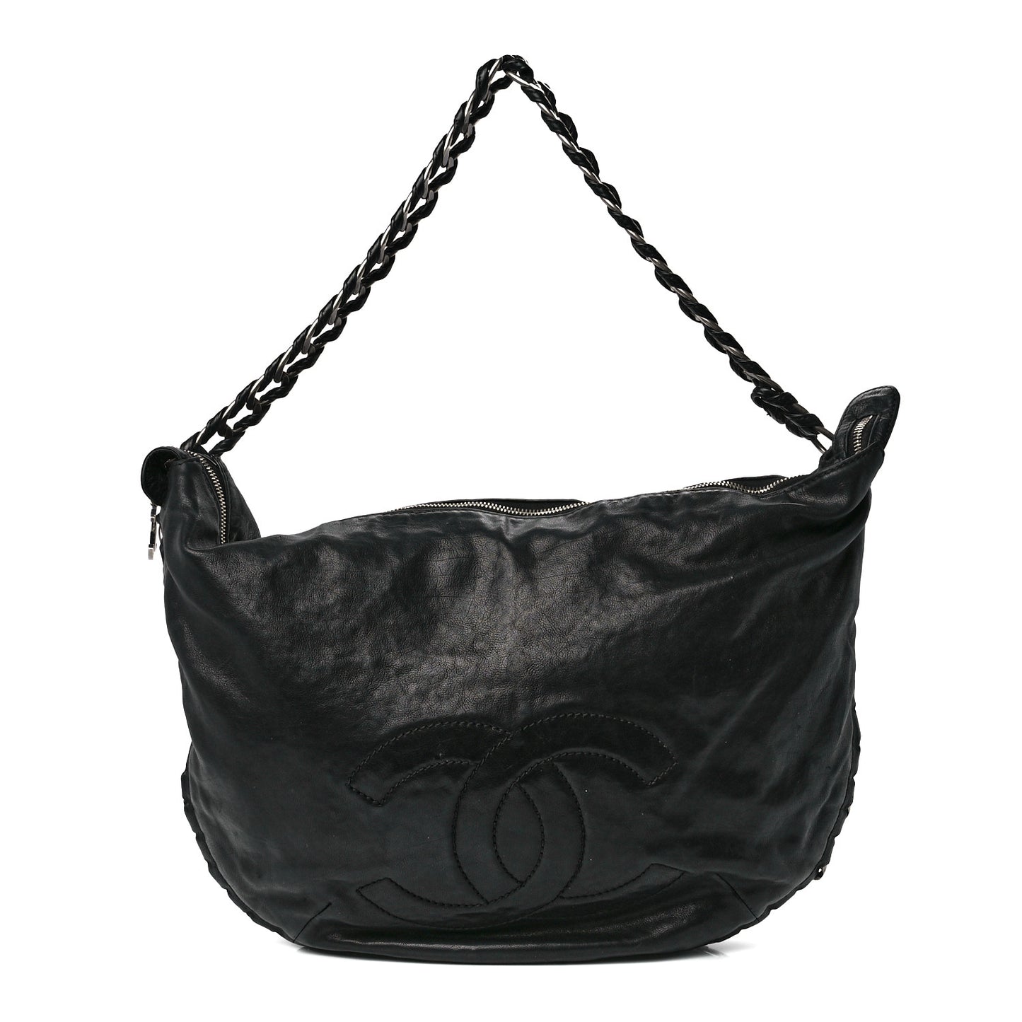 Calfskin Modern Chain Hobo Black