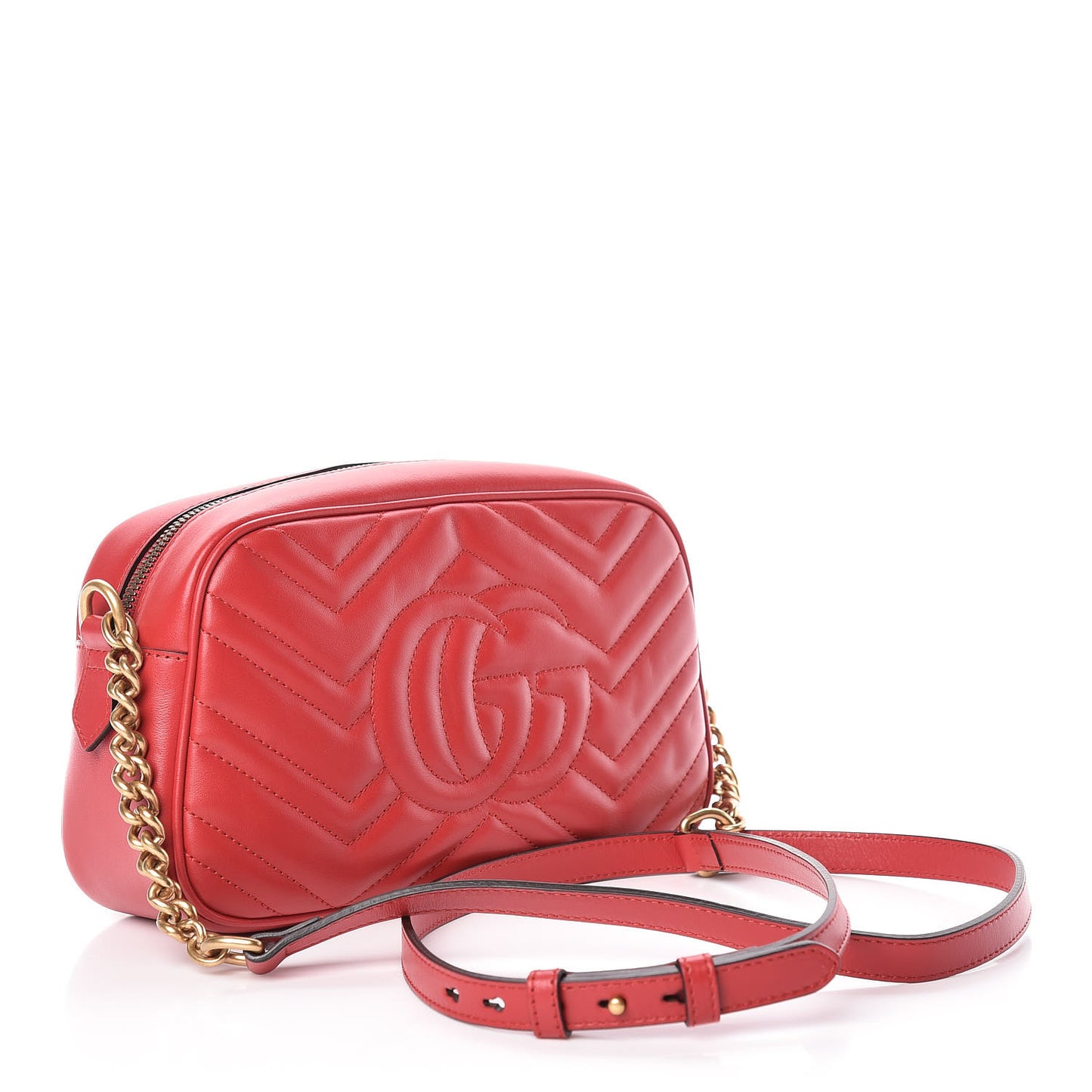 Calfskin Matelasse Small GG Marmont Chain Shoulder Bag Hibiscus Red