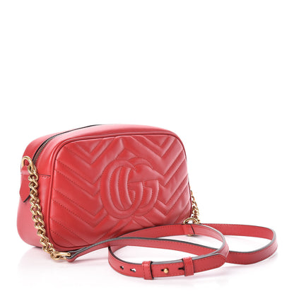 Gucci Calfskin Matelasse Small GG Marmont Chain Shoulder Bag Hibiscus Red 3 of 11
