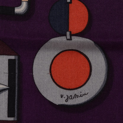 Hermes Cashmere Silk Carre En Boucles Shawl 140 Violet Corail Gris 3 of 6