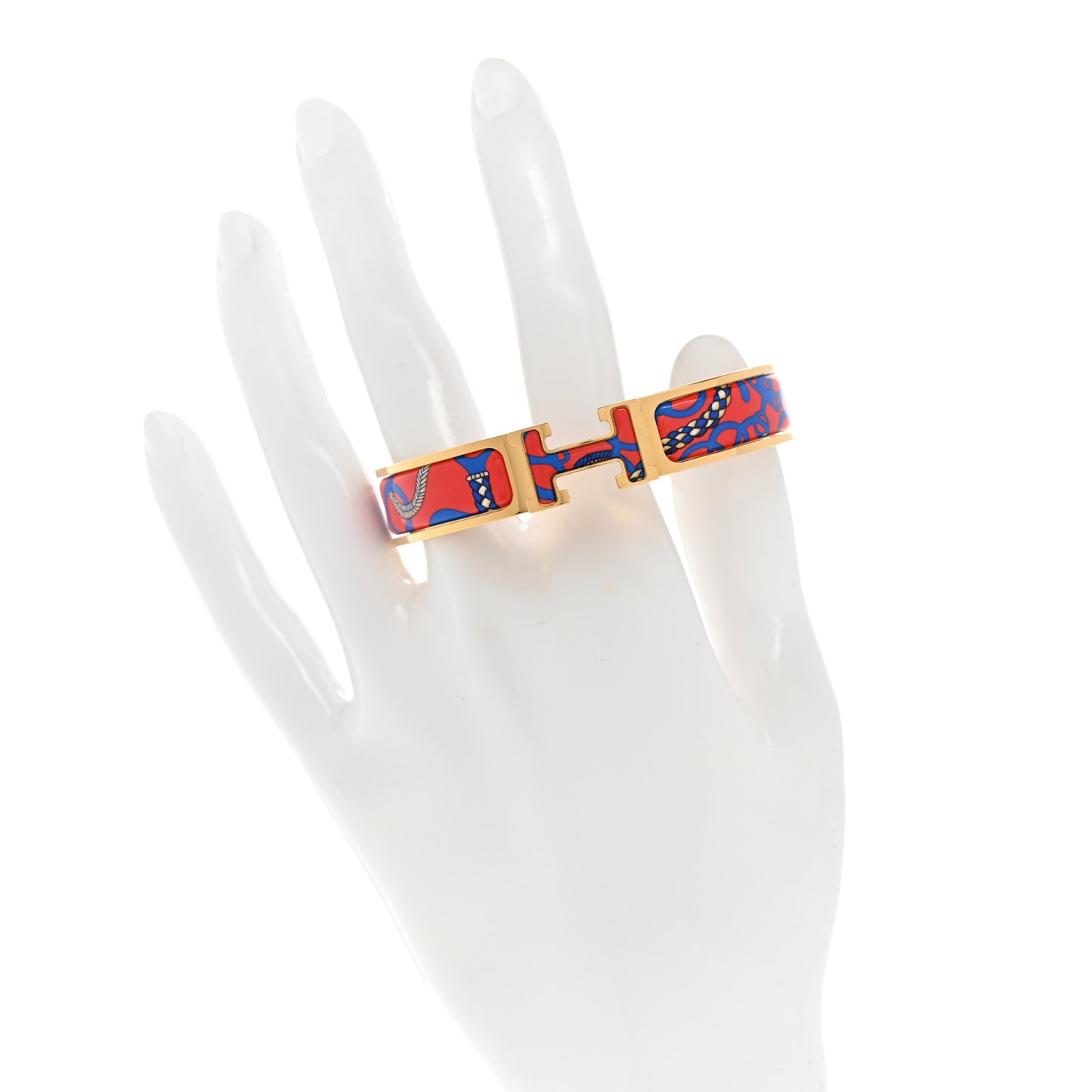 Enamel Printed Panoplie Equestre Narrow Clic Clac H Bracelet PM Drapeaux Rouge