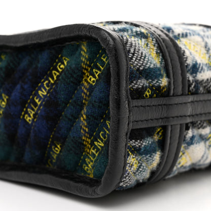 Balenciaga Wool Cuir Arena Plaid Diagonal Allover Logo Matelasse XXS Bazar Shopper Tote Green Blue Yellow 9 of 16