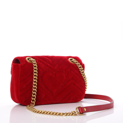 Gucci Velvet Matelasse Mini GG Marmont Shoulder Bag Hibiscus Red 3 of 8