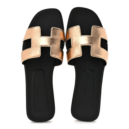 Hermes Metallic Nappa Oran Sandals 36 Champagne 2 of 9