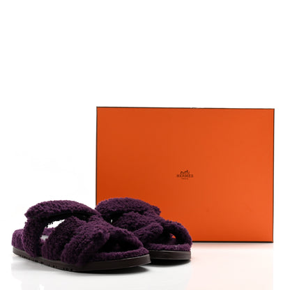 Hermes Woolskin Womens Chypre Sandals 37 Violet Fonce 10 of 10