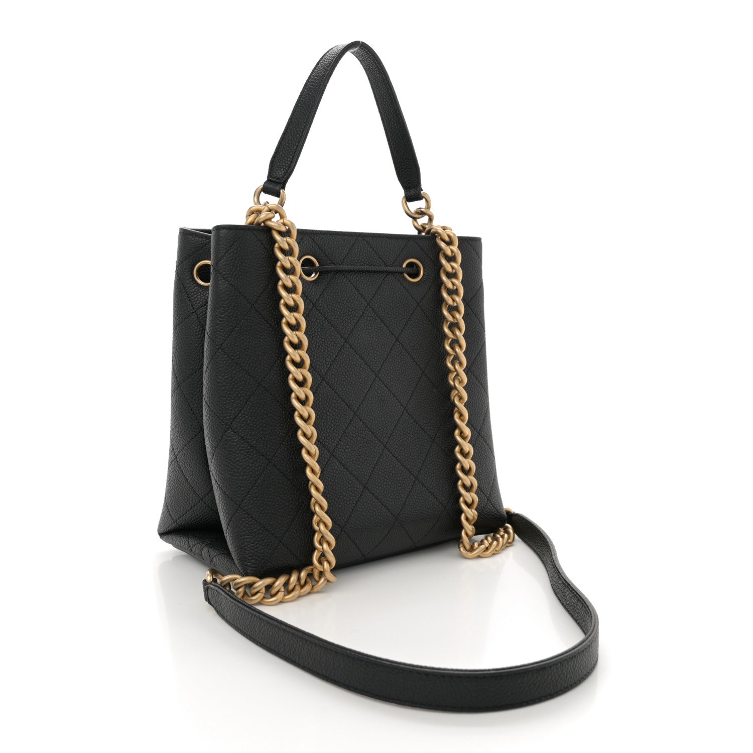 Chanel Grained Calfskin Stitched Small Drawstring Bag Black 3 of 10