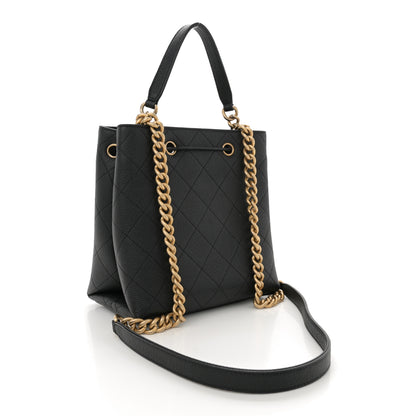 Chanel Grained Calfskin Stitched Small Drawstring Bag Black 3 of 10