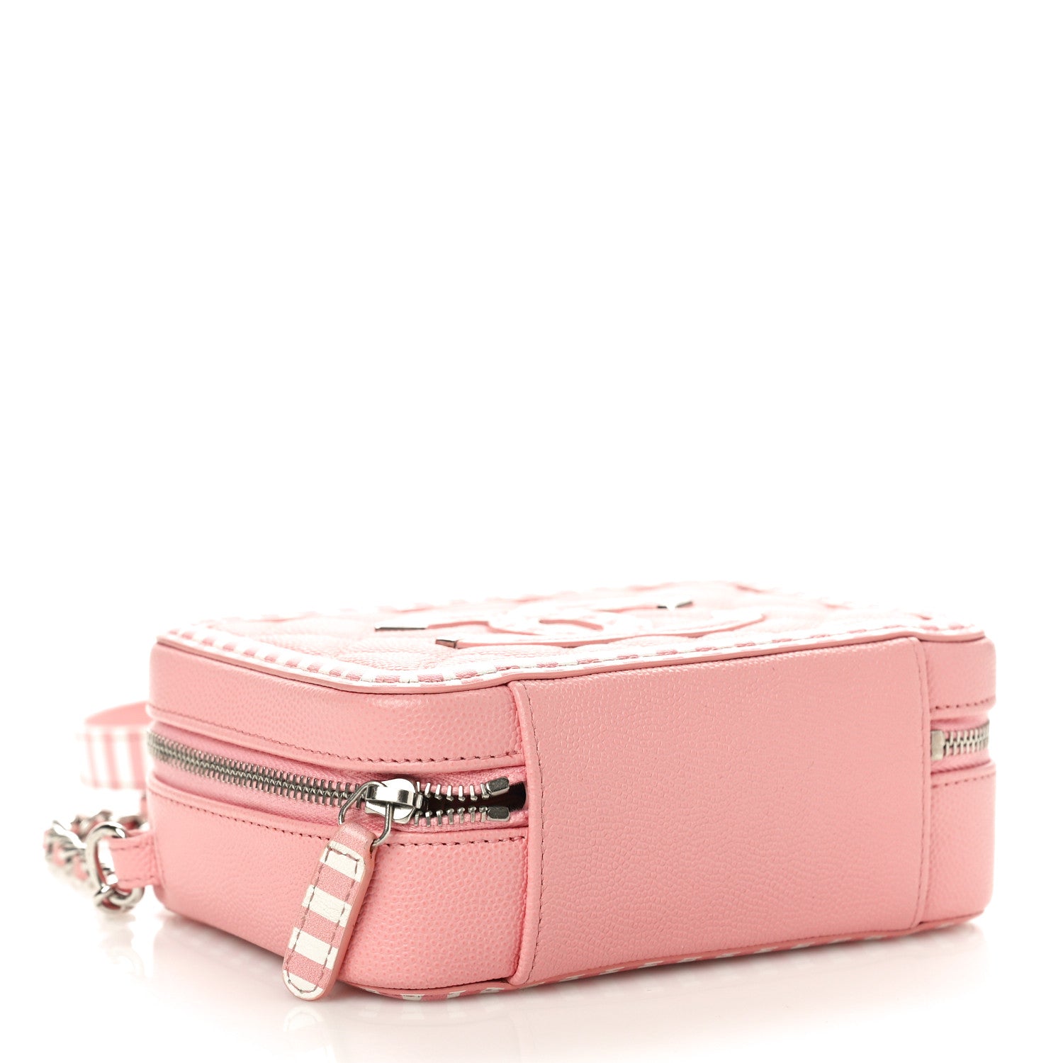 Chanel Caviar Quilted Striped CC Filigree Clutch With Chain Pink White 8 of 10