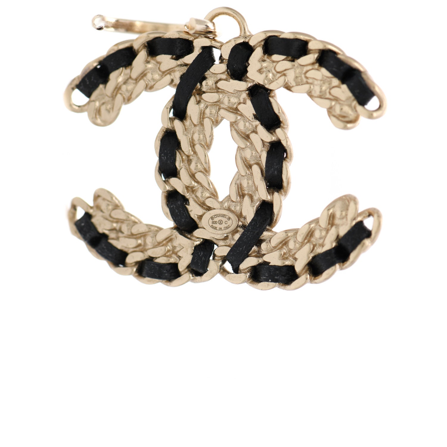Chanel Crystal Lambskin Chain CC Vintage Allure Stud Earrings Black Gold 4 of 5