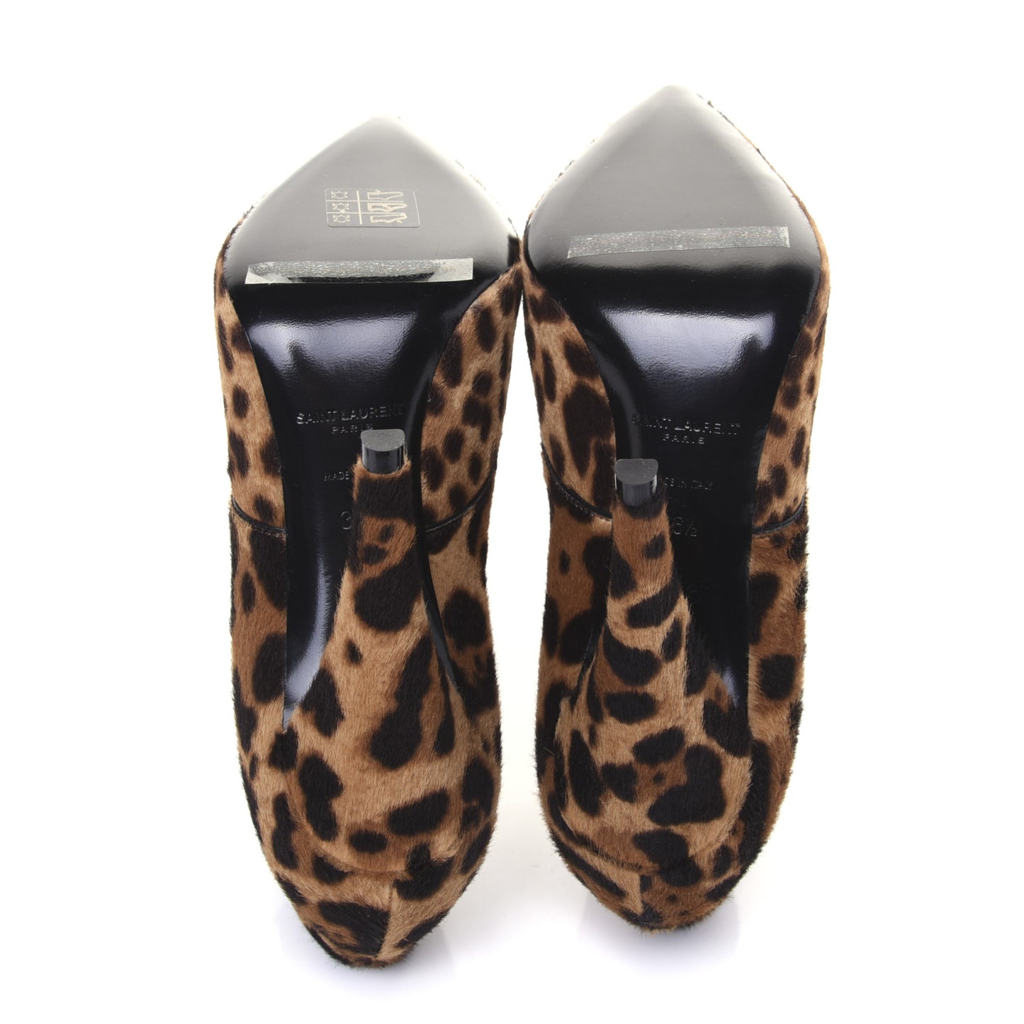Calfskin Calf Hair Leopard Print Lace Up Ankle Boots 36.5