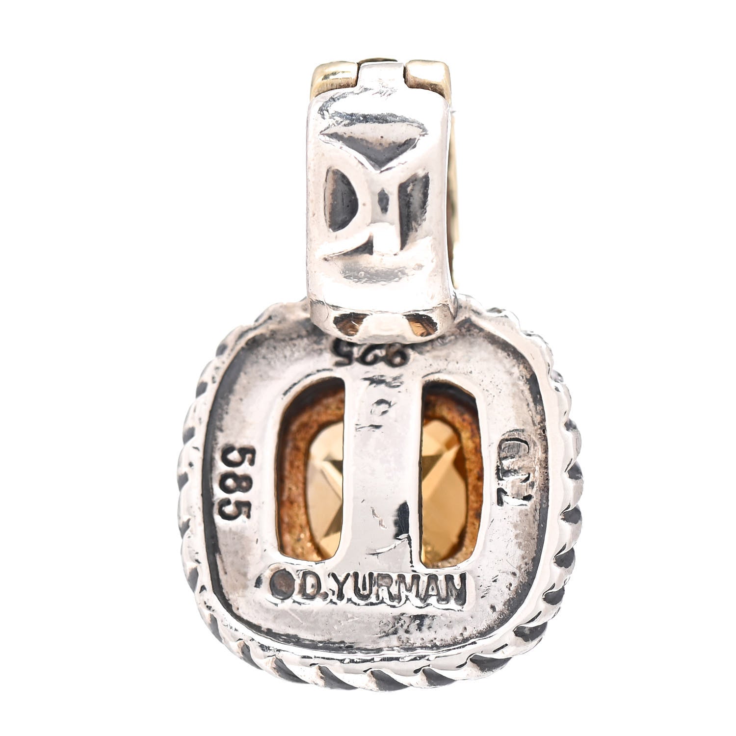 David Yurman Sterling Silver 14K Yellow Gold Citrine 7mm Albion Enhancer Pendant 3 of 3