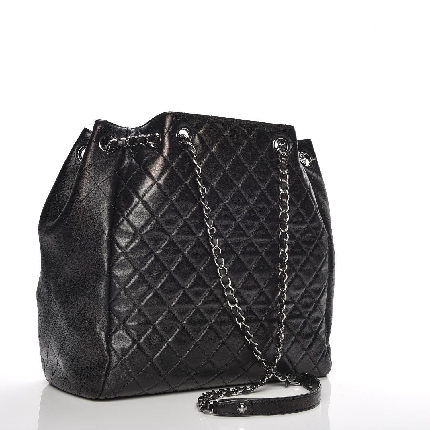 Chanel Lambskin Quilted Large Drawstring Bag Black 4 of 8