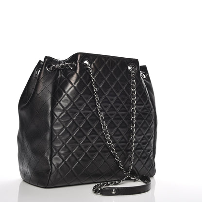 Chanel Lambskin Quilted Large Drawstring Bag Black 4 of 8