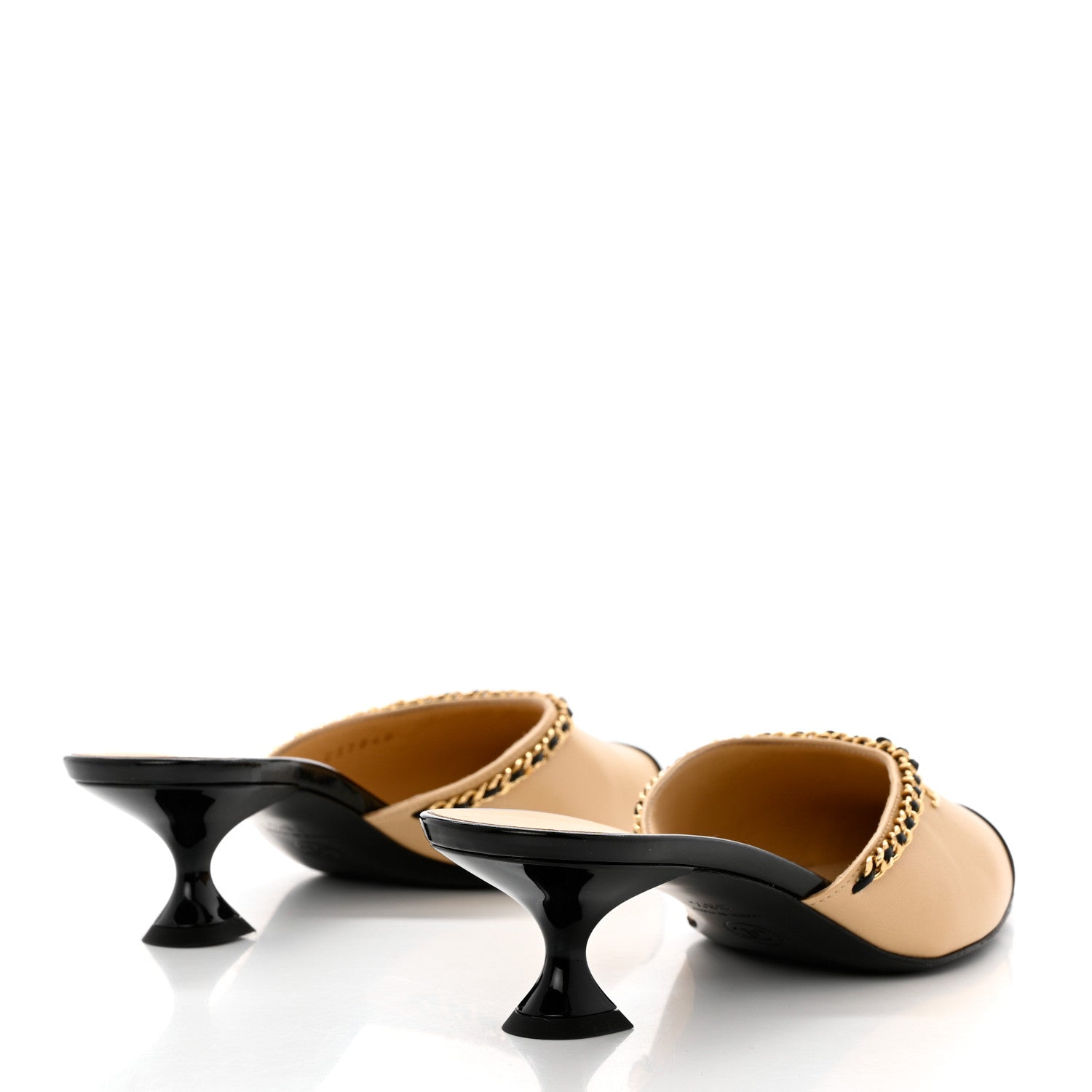 Chanel Lambskin Patent Cap Toe Chain Mule 38.5 Beige Black 4 of 9