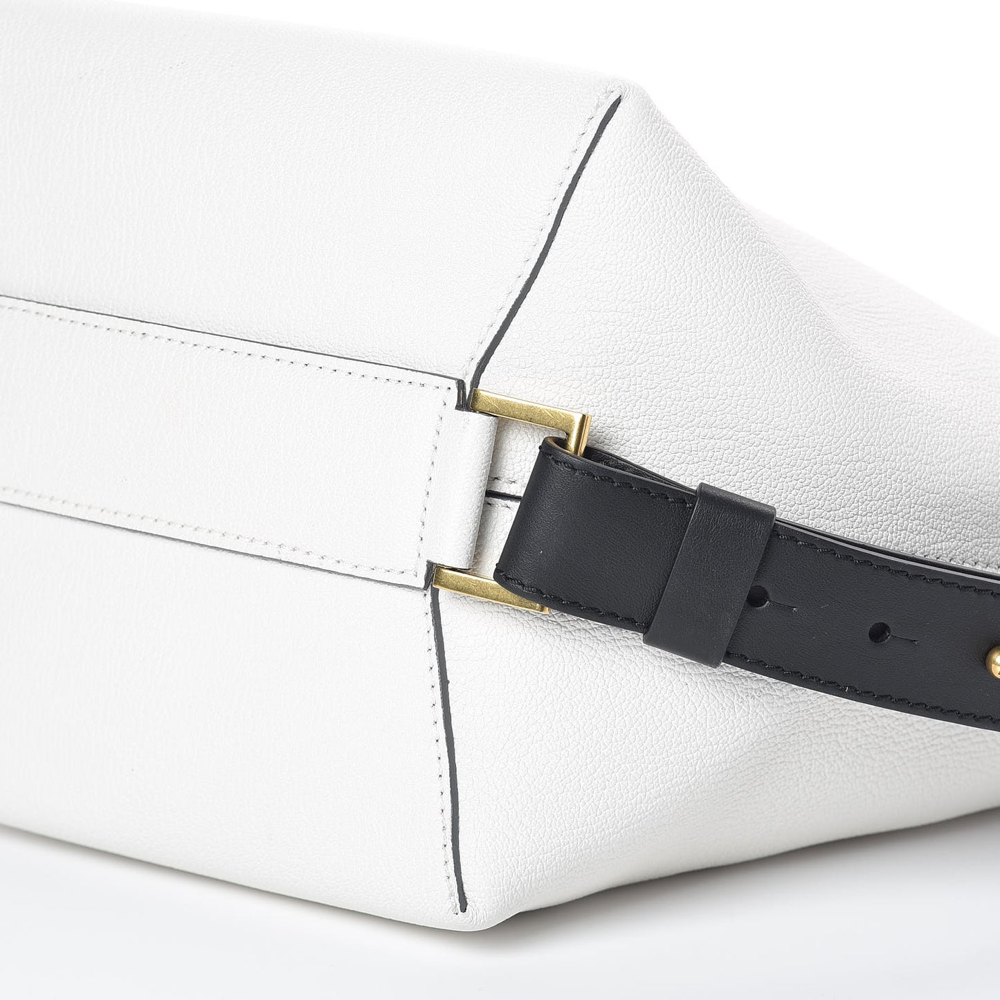 Grained Calfskin Medium GV Bucket Bag White