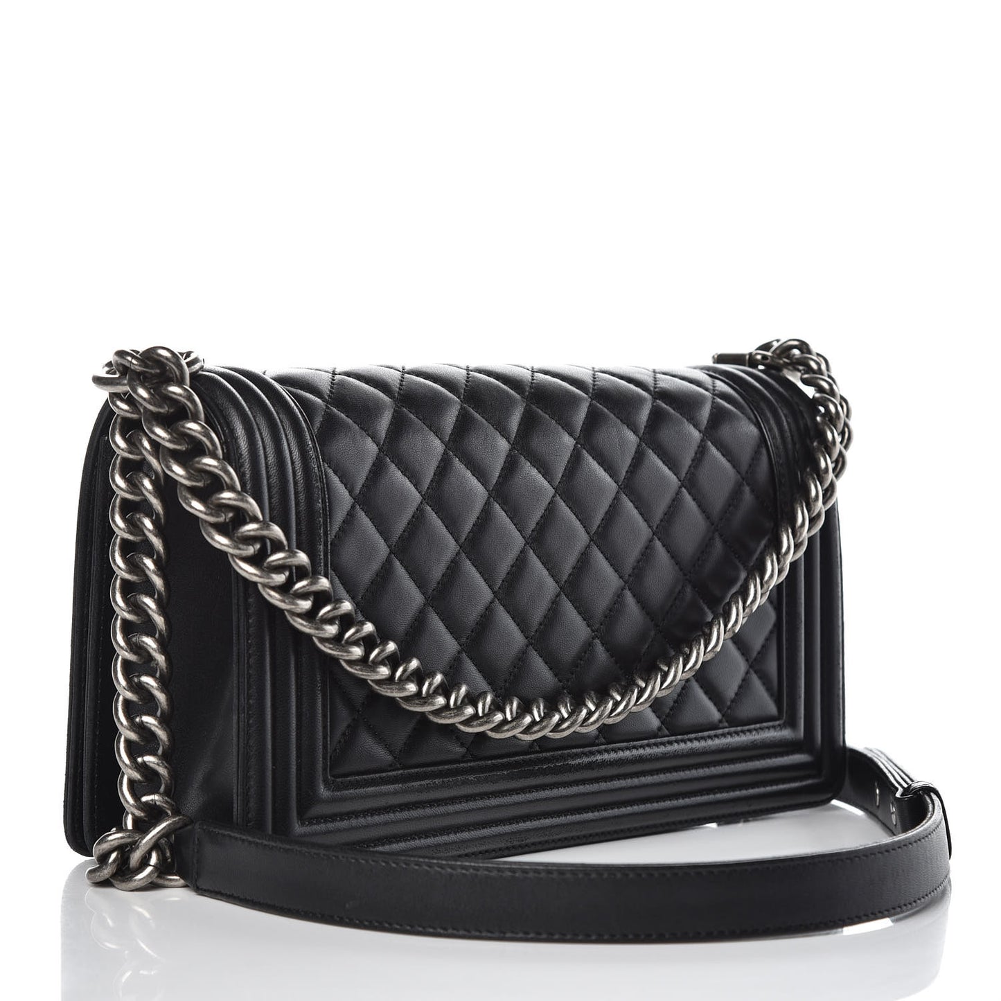 Lambskin Quilted Medium Boy Flap Black