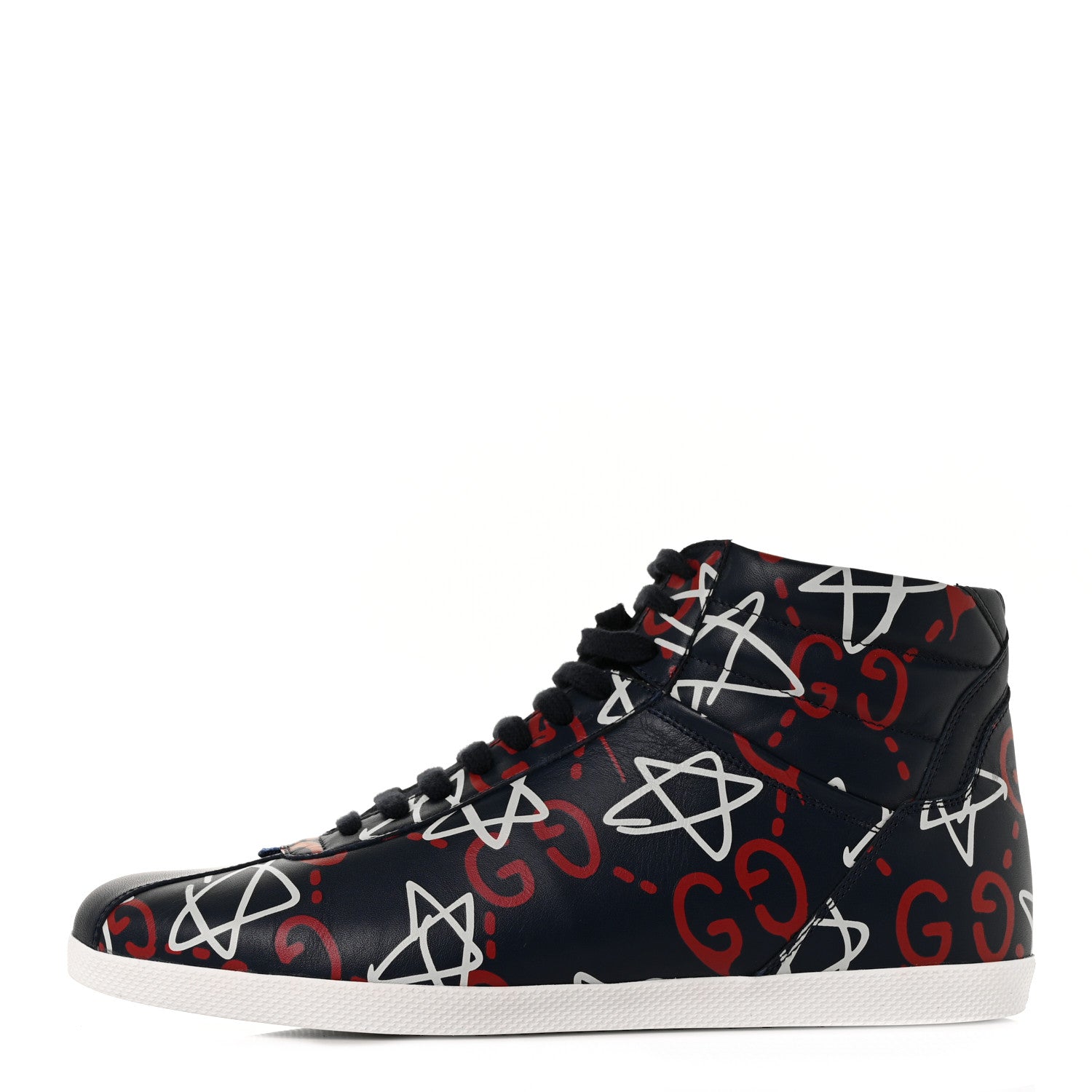 Gucci Calfskin GucciGhost Print Mens High Top Sneakers 9.5 Blue Agata Hibiscus Red 1 of 8