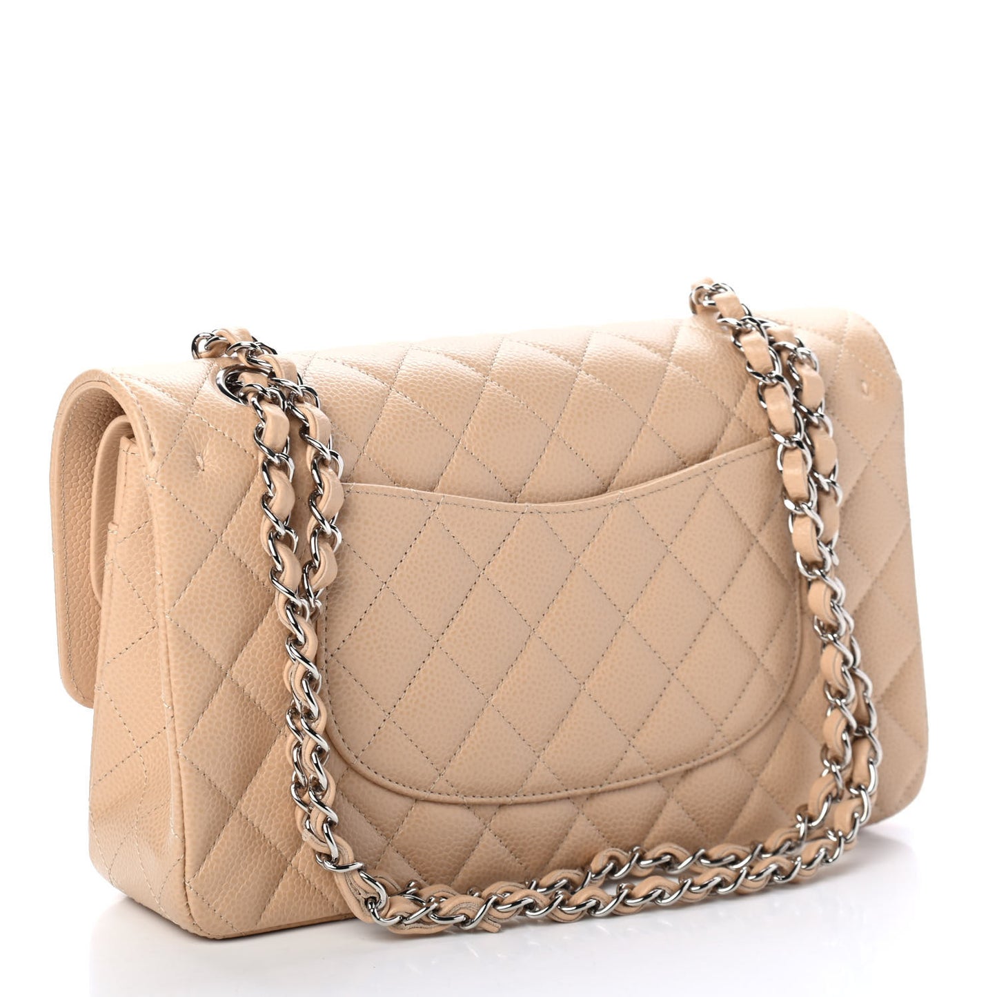Caviar Quilted Medium Double Flap Beige