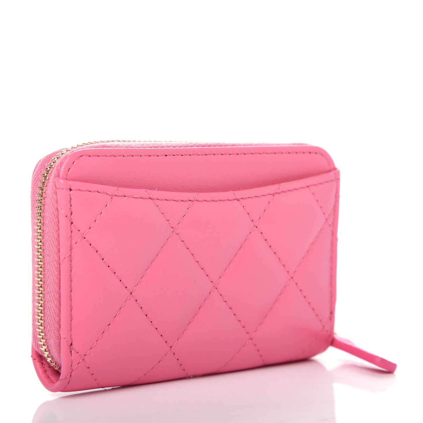 Lambskin Quilted Zip Around Coin Purse Wallet Pink Yellow