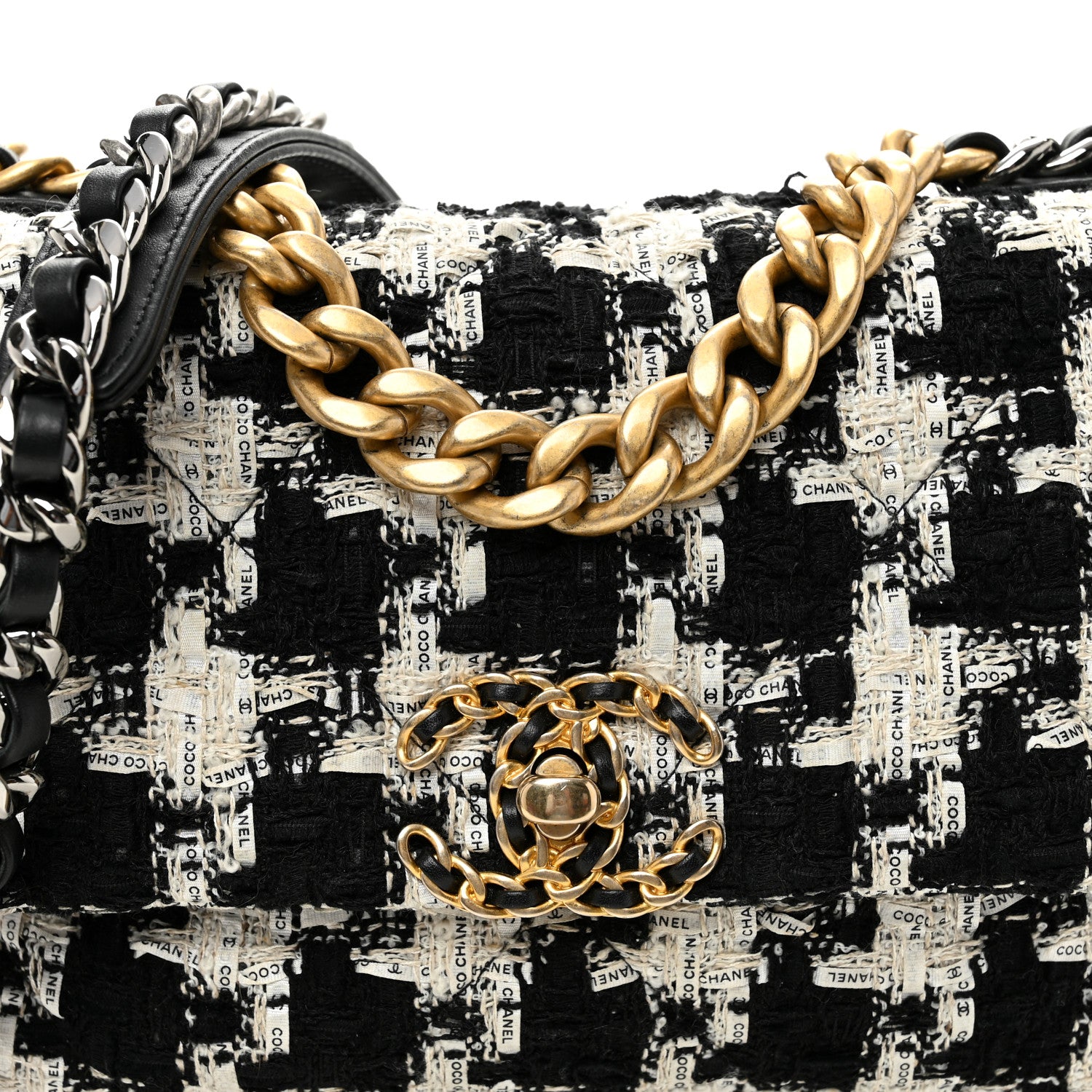 Chanel Tweed Quilted Medium Chanel 19 Flap Black Ecru White 8 of 10