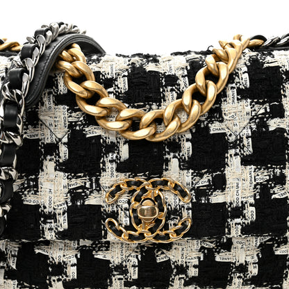 Chanel Tweed Quilted Medium Chanel 19 Flap Black Ecru White 8 of 10