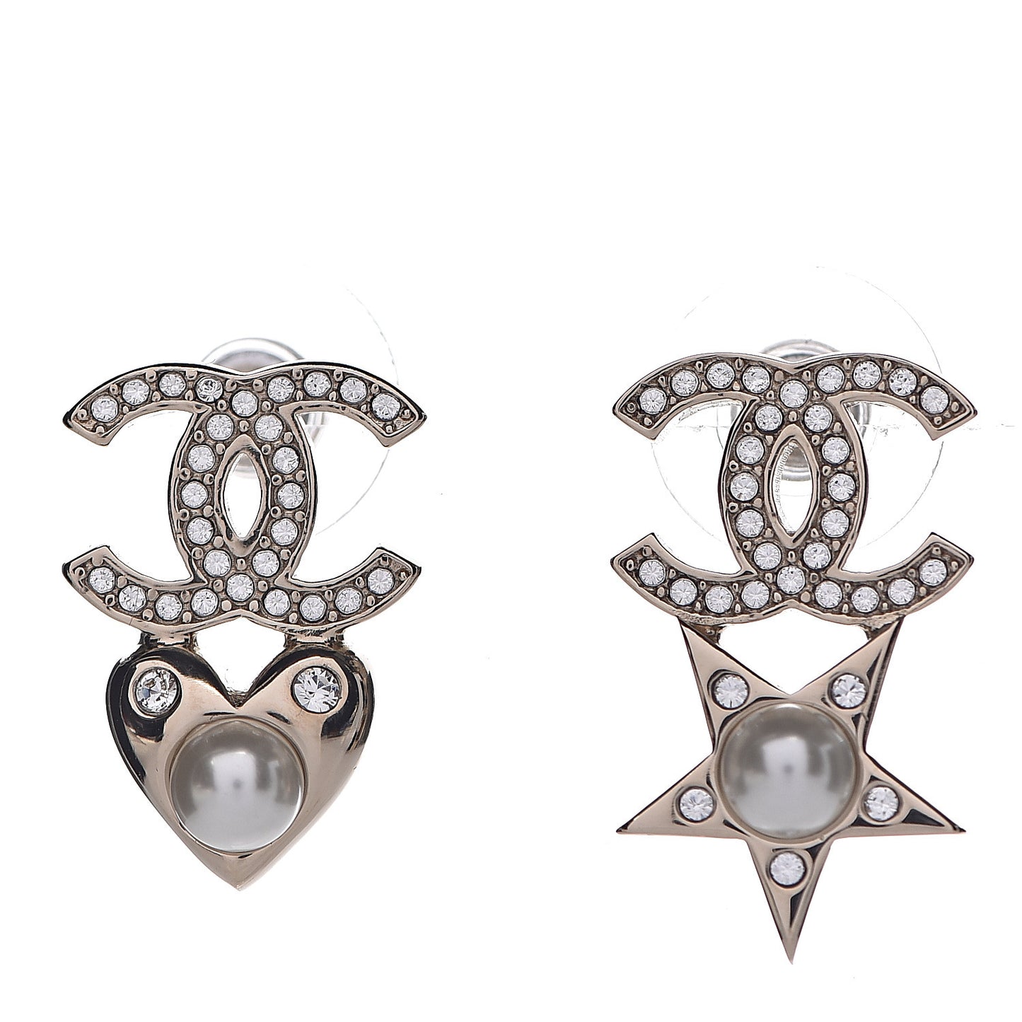 Crystal Pearl Charming Winter CC Star Heart Earrings Gold