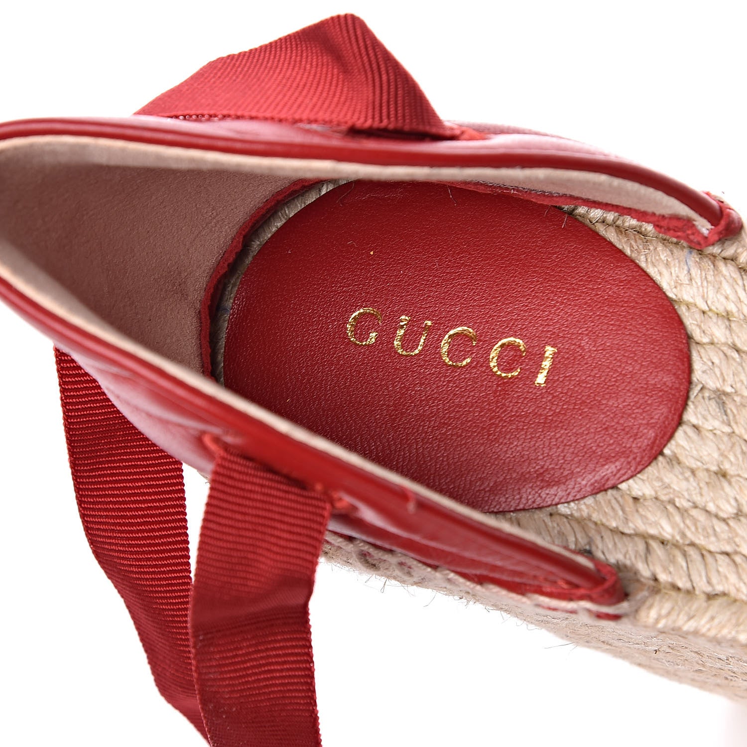 Gucci Nappa Matelasse GG Marmont Ankle Wrap Platform 35/120mm Espadrille Wedges 39.5 Hibiscus Red 7 of 8