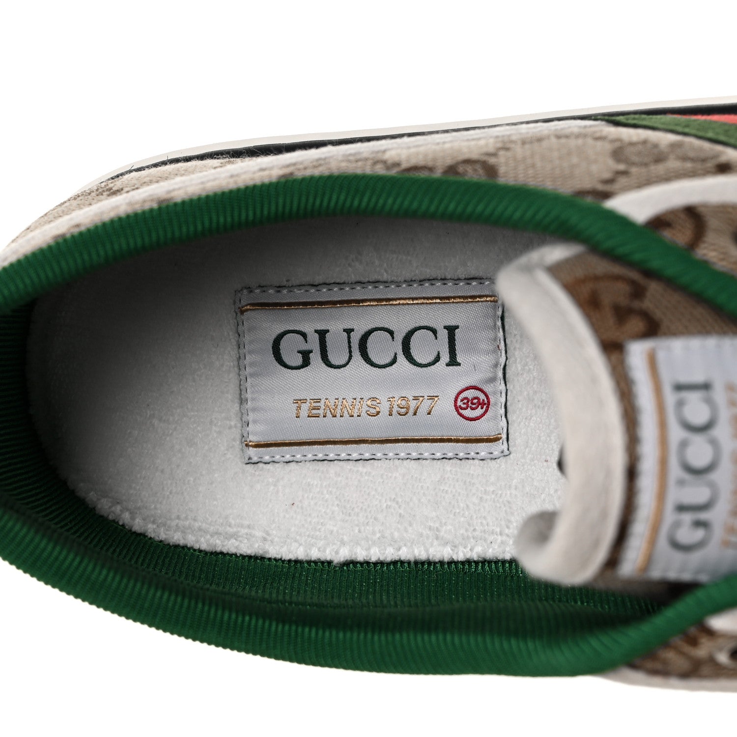 Gucci GG Monogram Web Womens 1977 Tennis Sneakers 39.5 Beige Ebony Mystic White 7 of 8