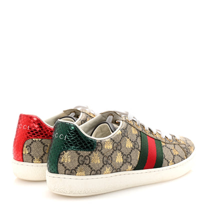 Gucci GG Supreme Monogram Bees Ayers Web Womens Ace Sneakers 37 Beige Oro Green Red 5 of 10