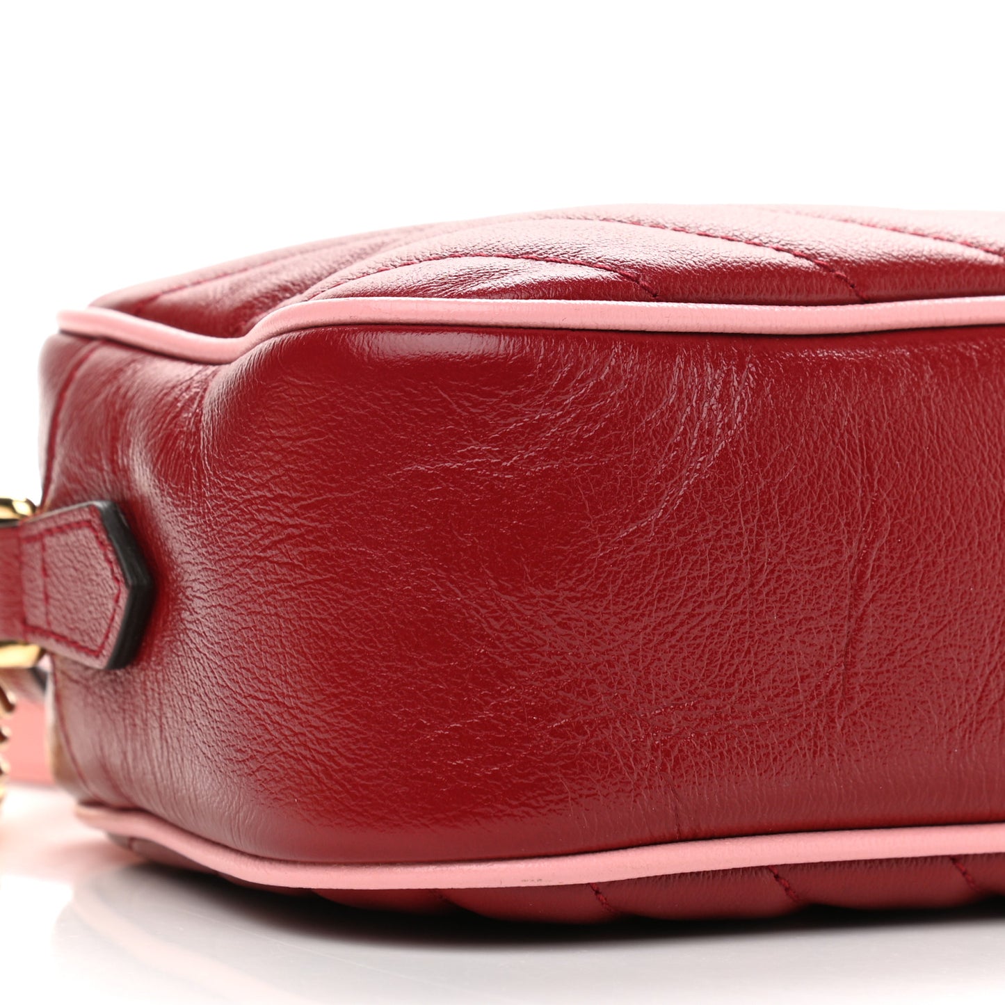 Azalea Calfskin Enamel Matelasse Diagonal Small Torchon GG Marmont Chain Shoulder Bag New Cherry Red Wild Rose