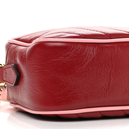 Gucci Azalea Calfskin Enamel Matelasse Diagonal Small Torchon GG Marmont Chain Shoulder Bag New Cherry Red Wild Rose 9 of 10