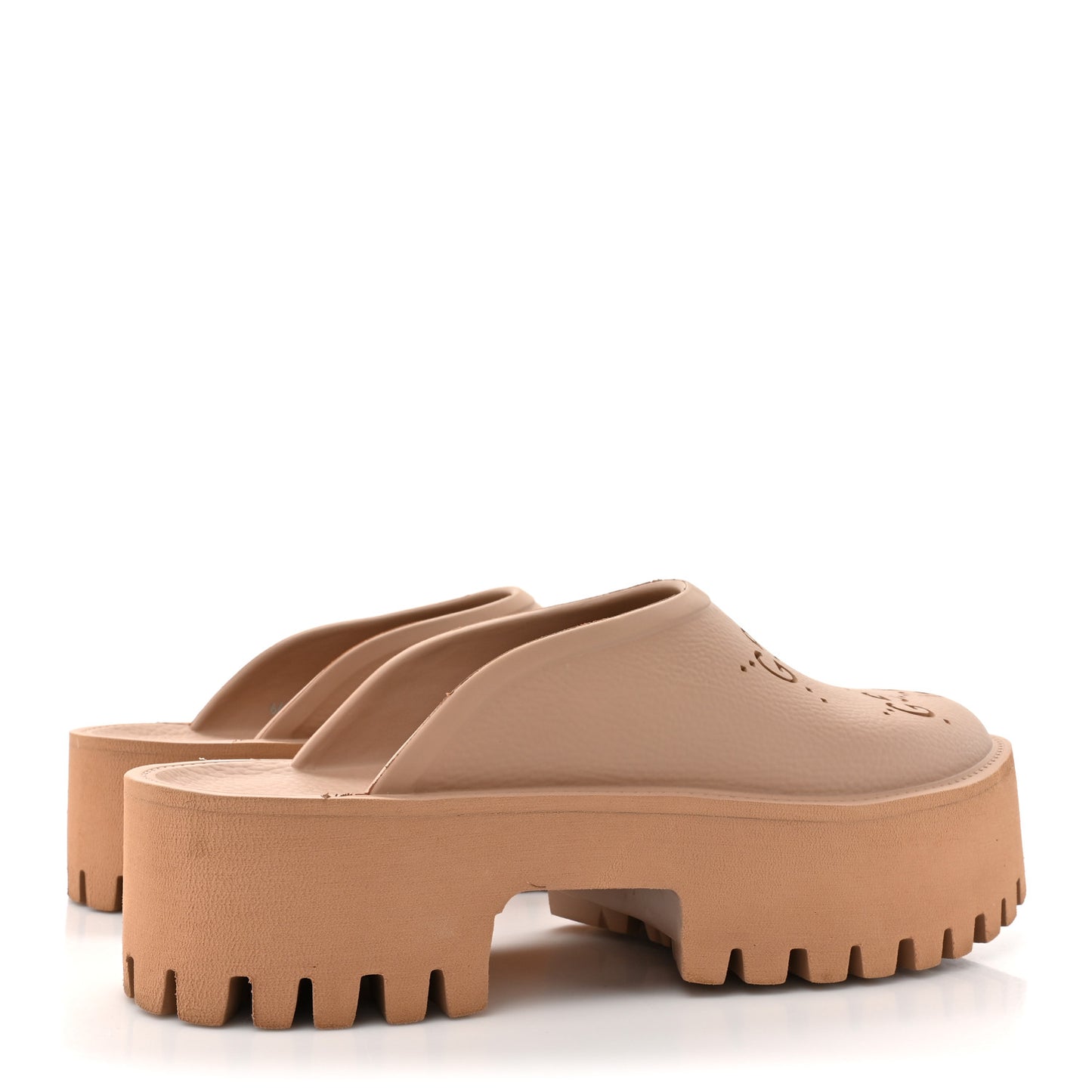Rubber GG Monogram Perforated Elea Platform 55mm Lug Sole Sandals 41 Vintage Camel