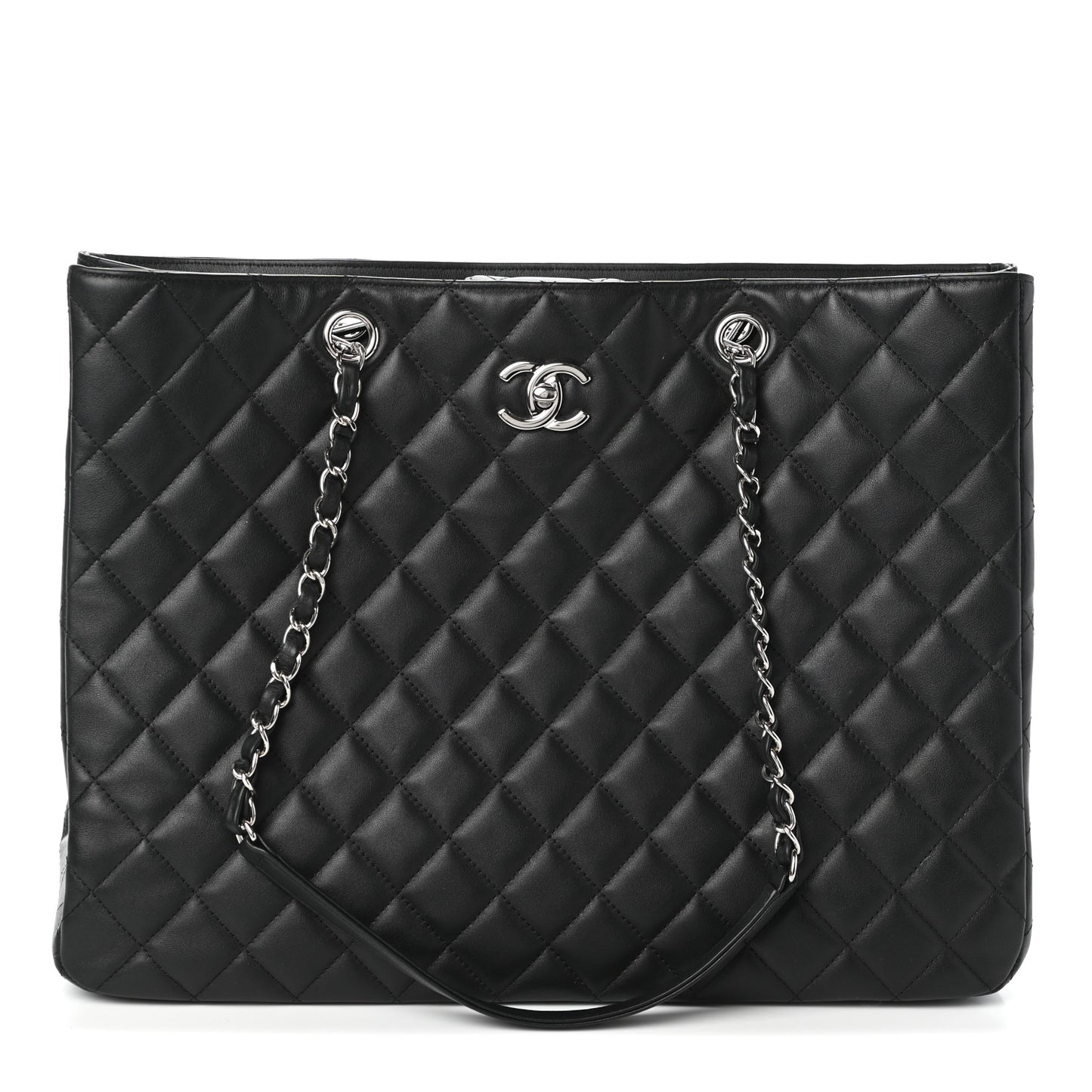 Calfskin Quilted Large Classic Shopping Tote Black