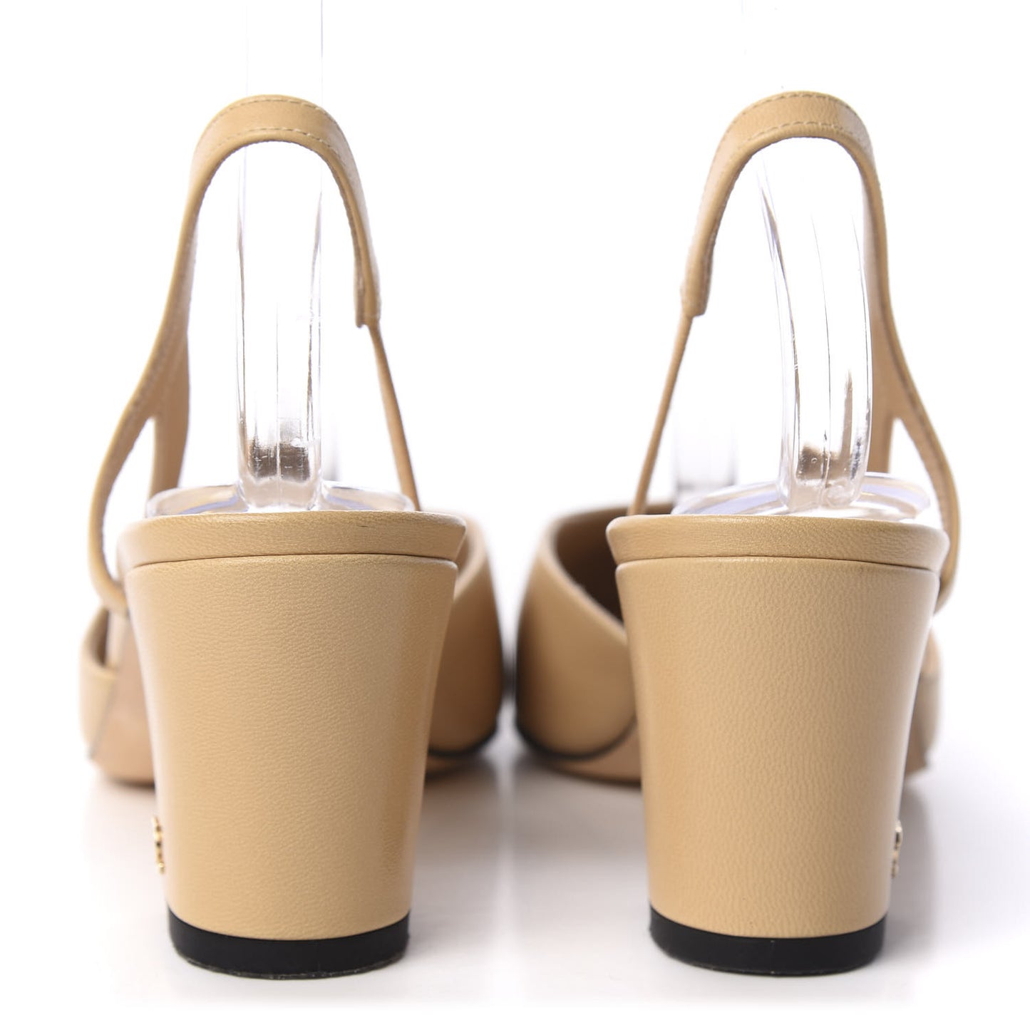 Goatskin Grosgrain Cap Toe CC Slingback Pumps 37.5 Beige Black