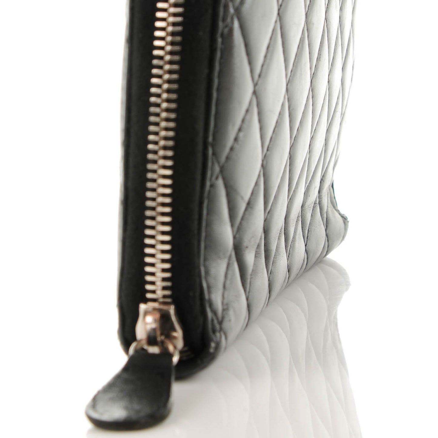 Lambskin Quilted Zip Around Organizer Wallet Black