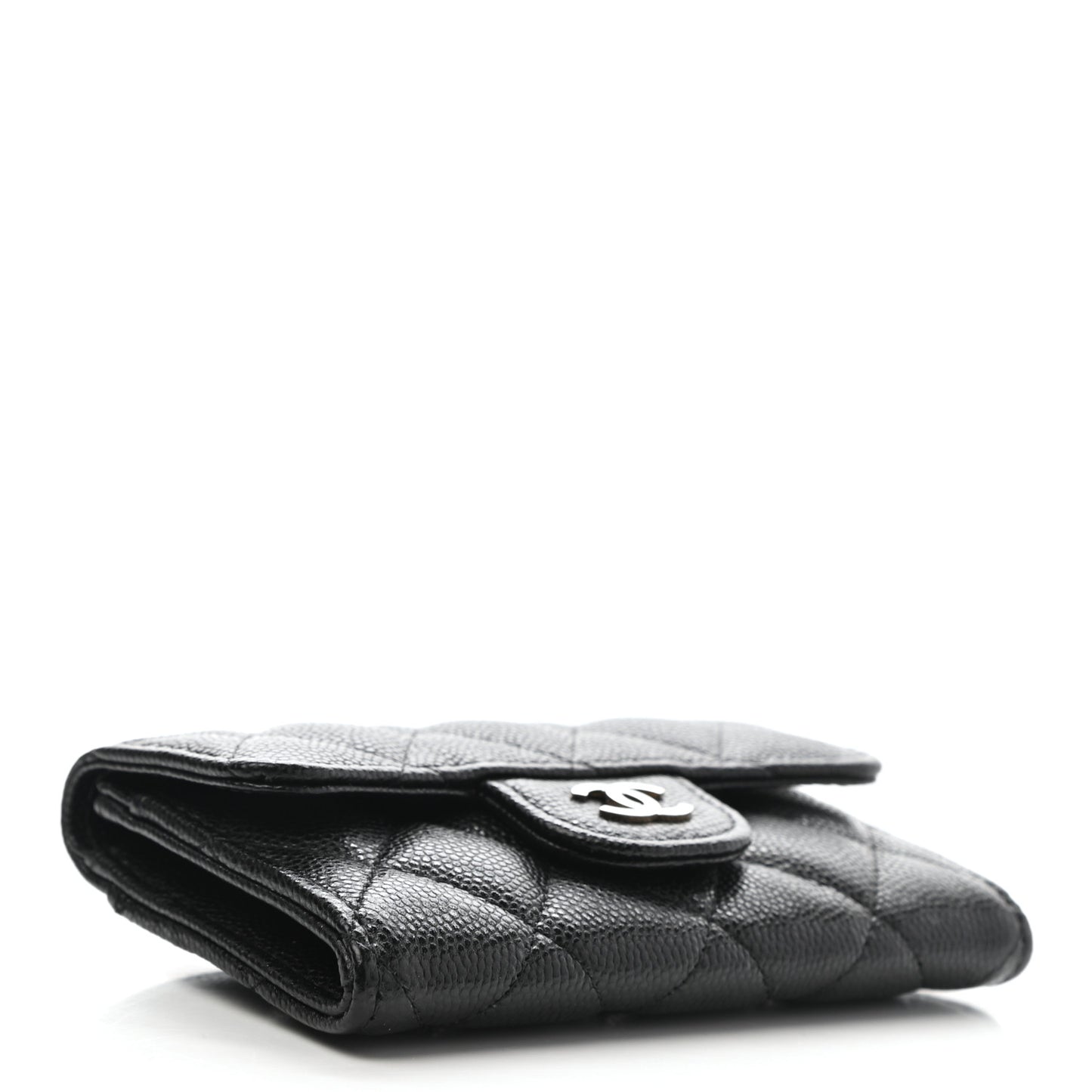 Caviar Quilted Flap Card Holder Wallet Black