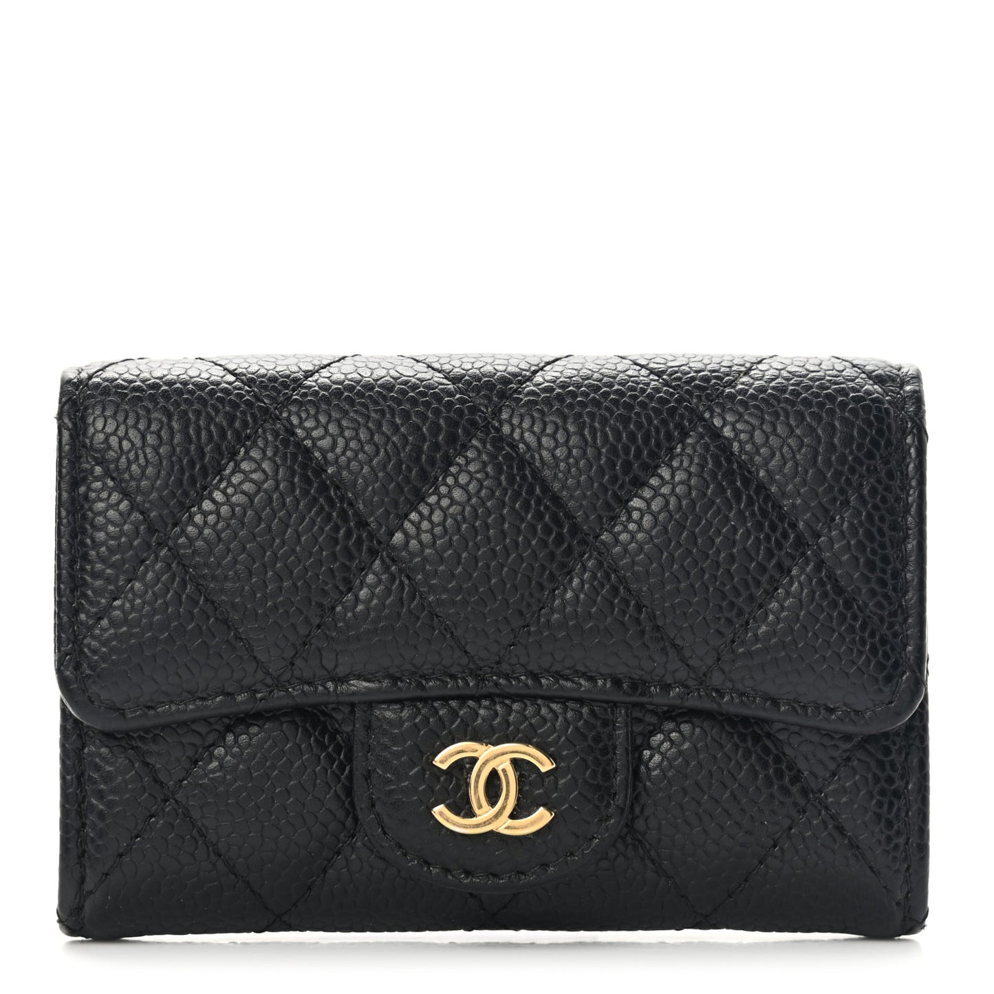 Caviar Quilted Flap Card Holder Black
