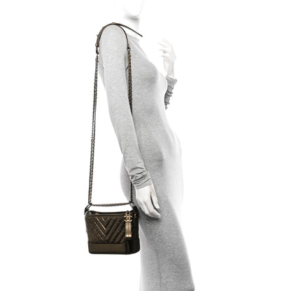 Chanel Metallic Calfskin Chevron Quilted Small Gabrielle Hobo Gold 2 of 11