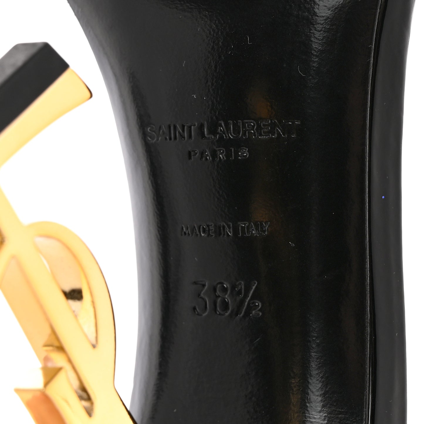 Patent Calfskin Opyum 110 Sandals 38.5 Black Gold