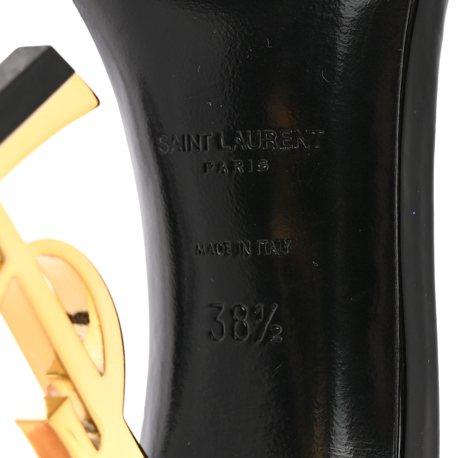 Saint Laurent Patent Calfskin Opyum 110 Sandals 38.5 Black Gold 7 of 17
