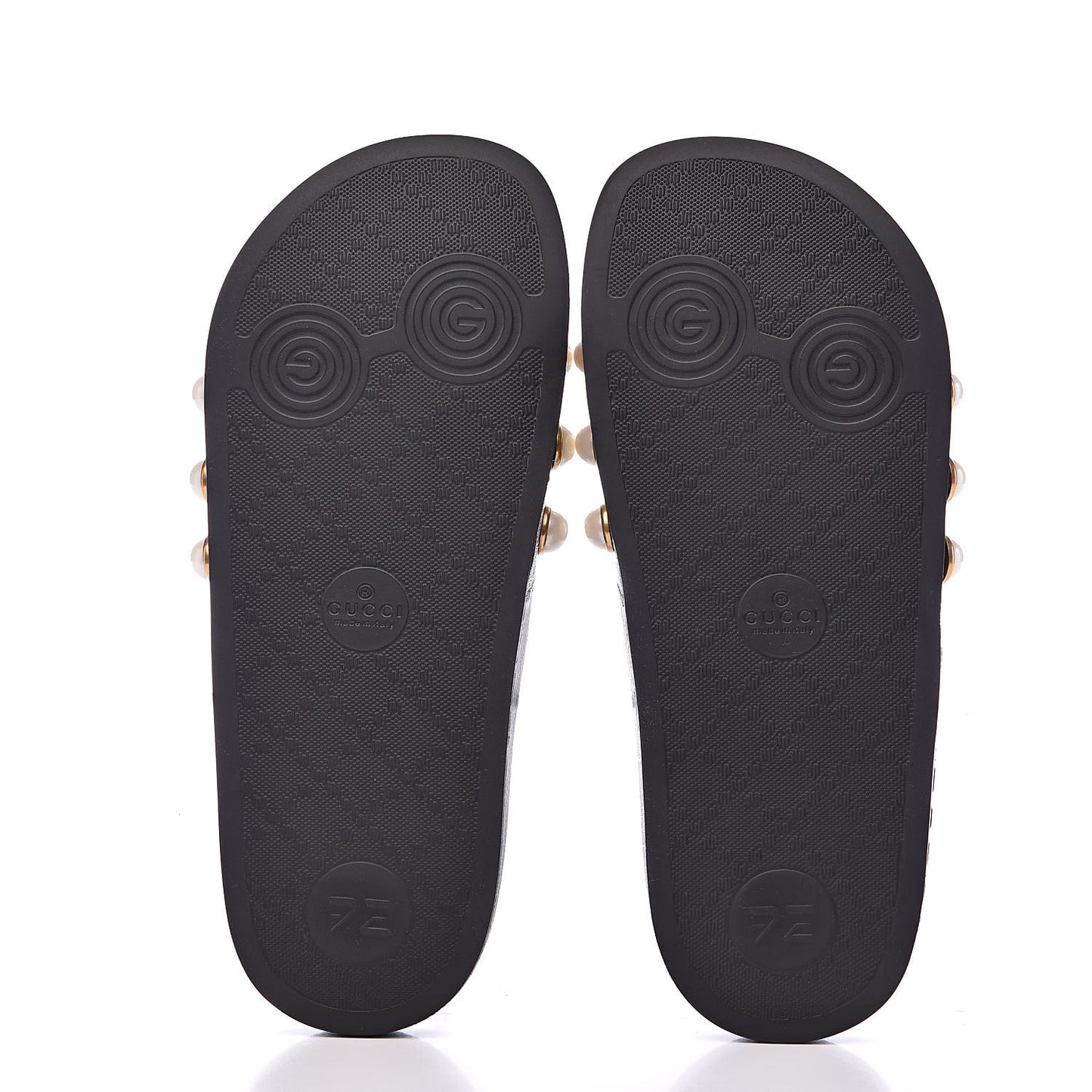 GG Supreme Monogram Pearls Slide Sandals 36 Beige