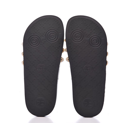 Gucci GG Supreme Monogram Pearls Slide Sandals 36 Beige 6 of 7