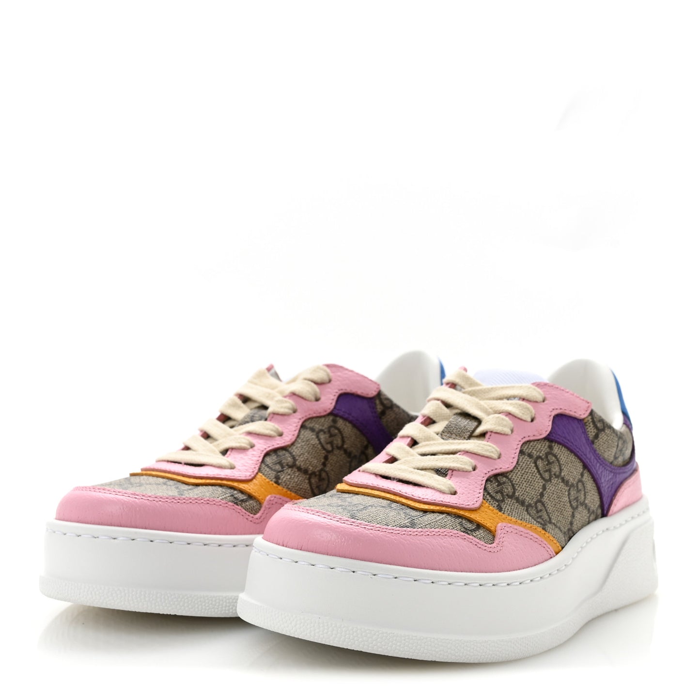 Calfskin GG Supreme Monogram Perforated Womens Platform 55mm Sneakers 35 Beige Ebony Sugar Pink Crop Shine Purple