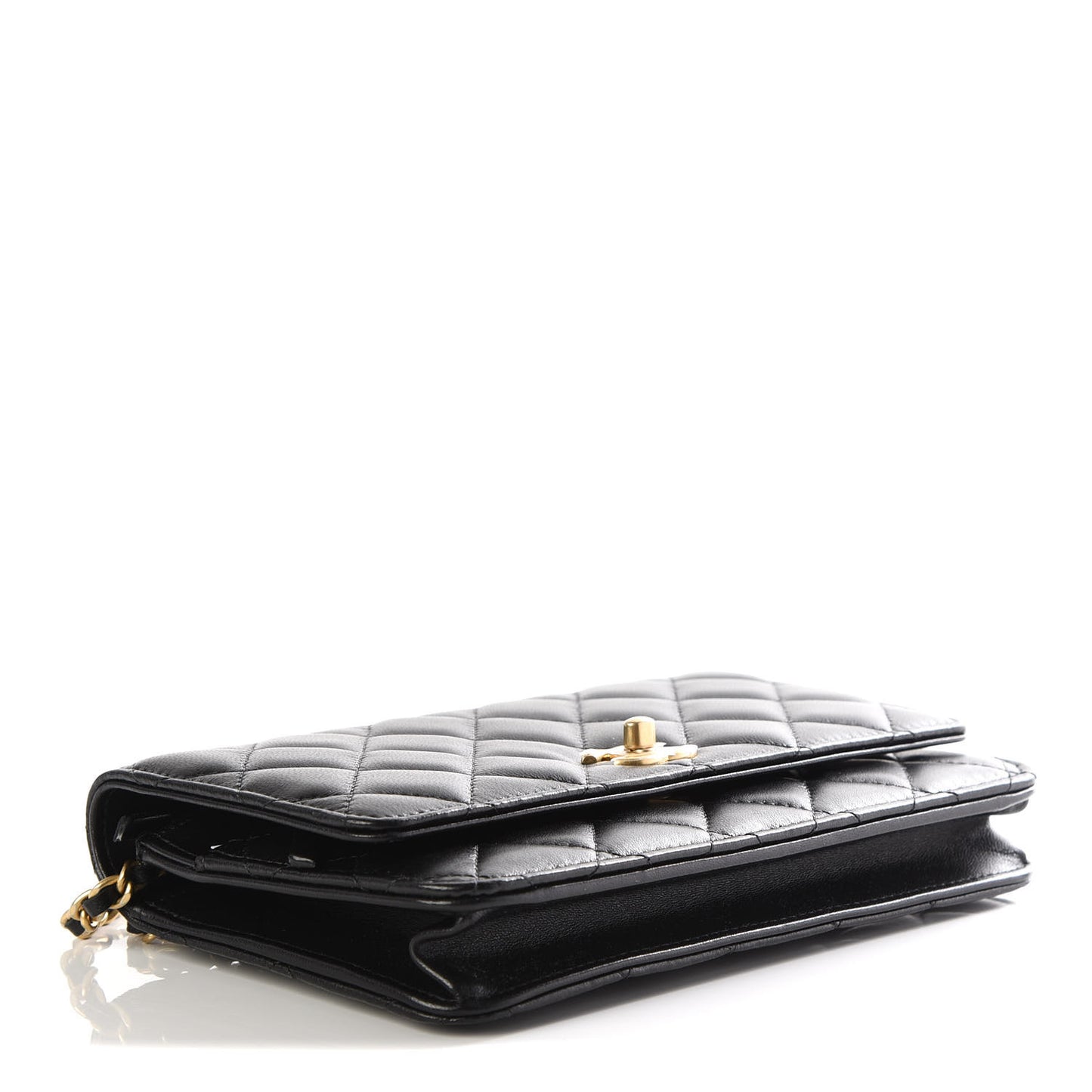 Lambskin Quilted CC Pearl Crush Wallet on Chain WOC Black