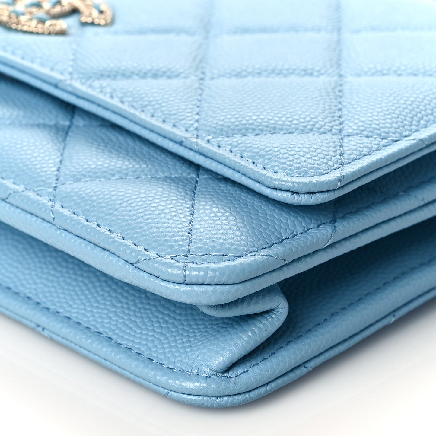 Caviar Quilted Crystal CC Wallet On Chain WOC Light Blue