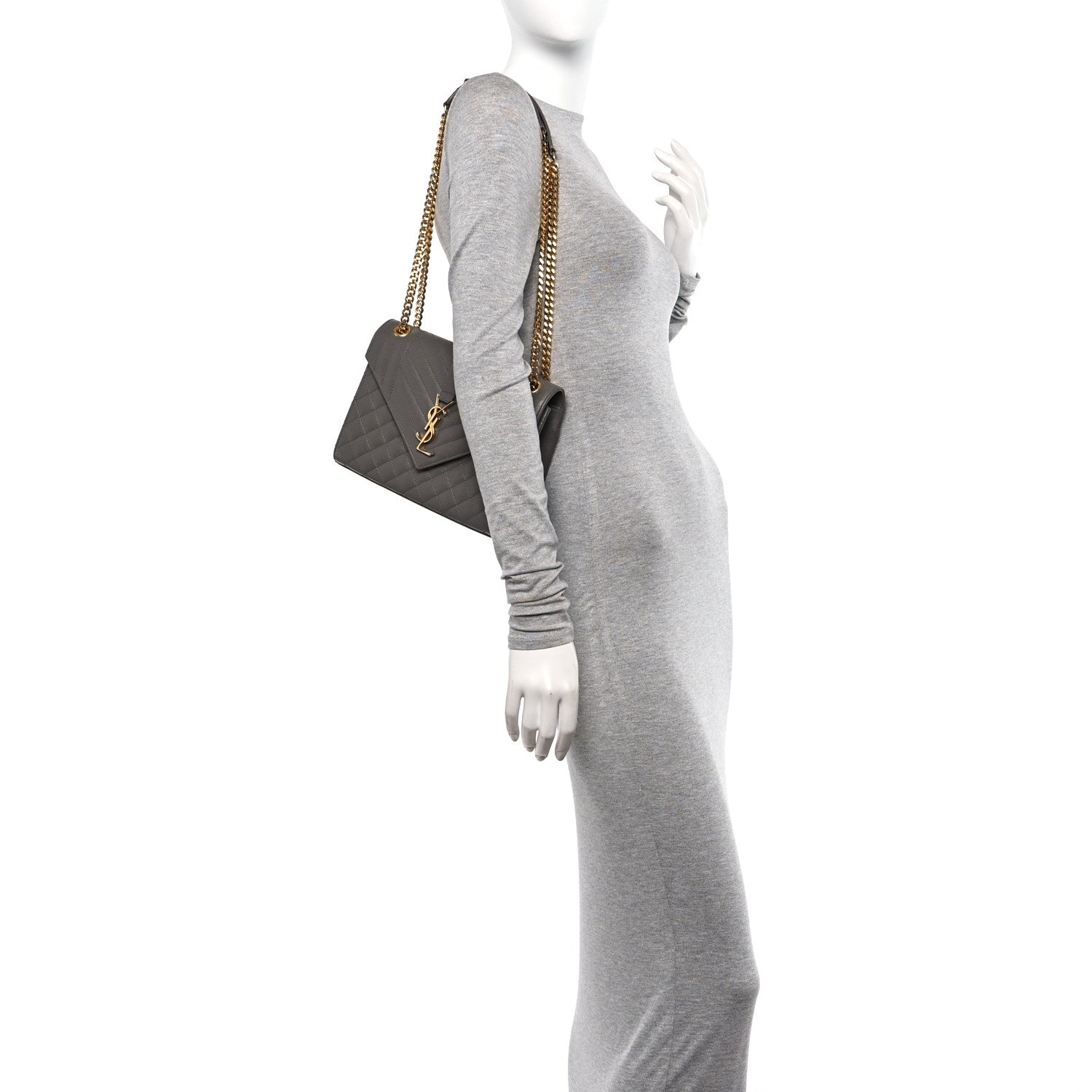 Saint Laurent Grain De Poudre Textured Mixed Matelasse Medium Triquilt Monogram Satchel Fog 2 of 11