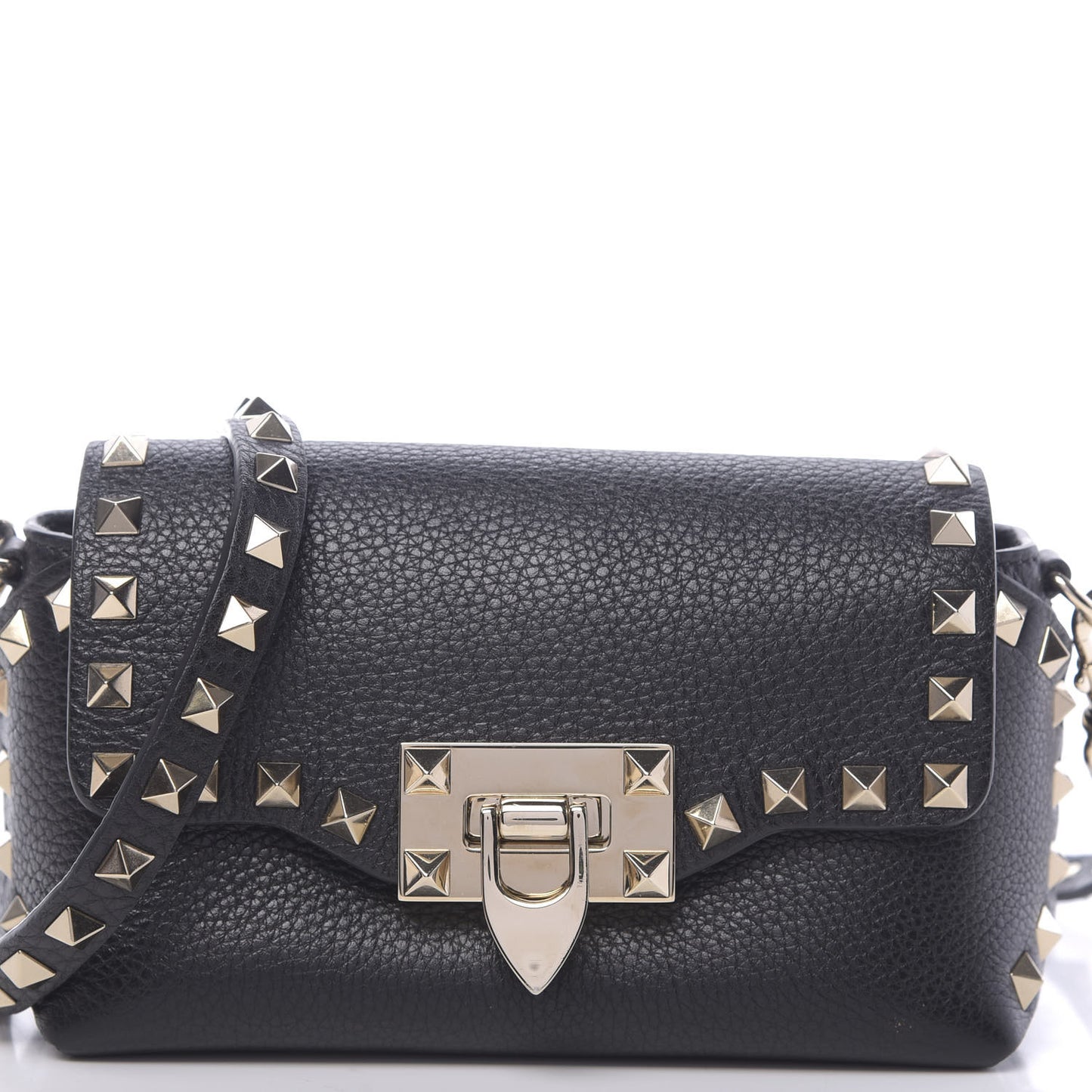 Pebbled Calfskin Mini Rockstud Crossbody Bag Black