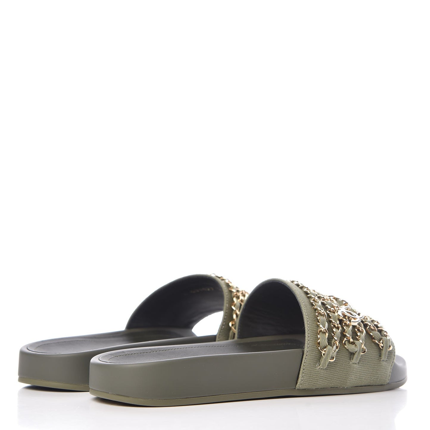 Canvas Chain Flat Sandals 37 Khaki